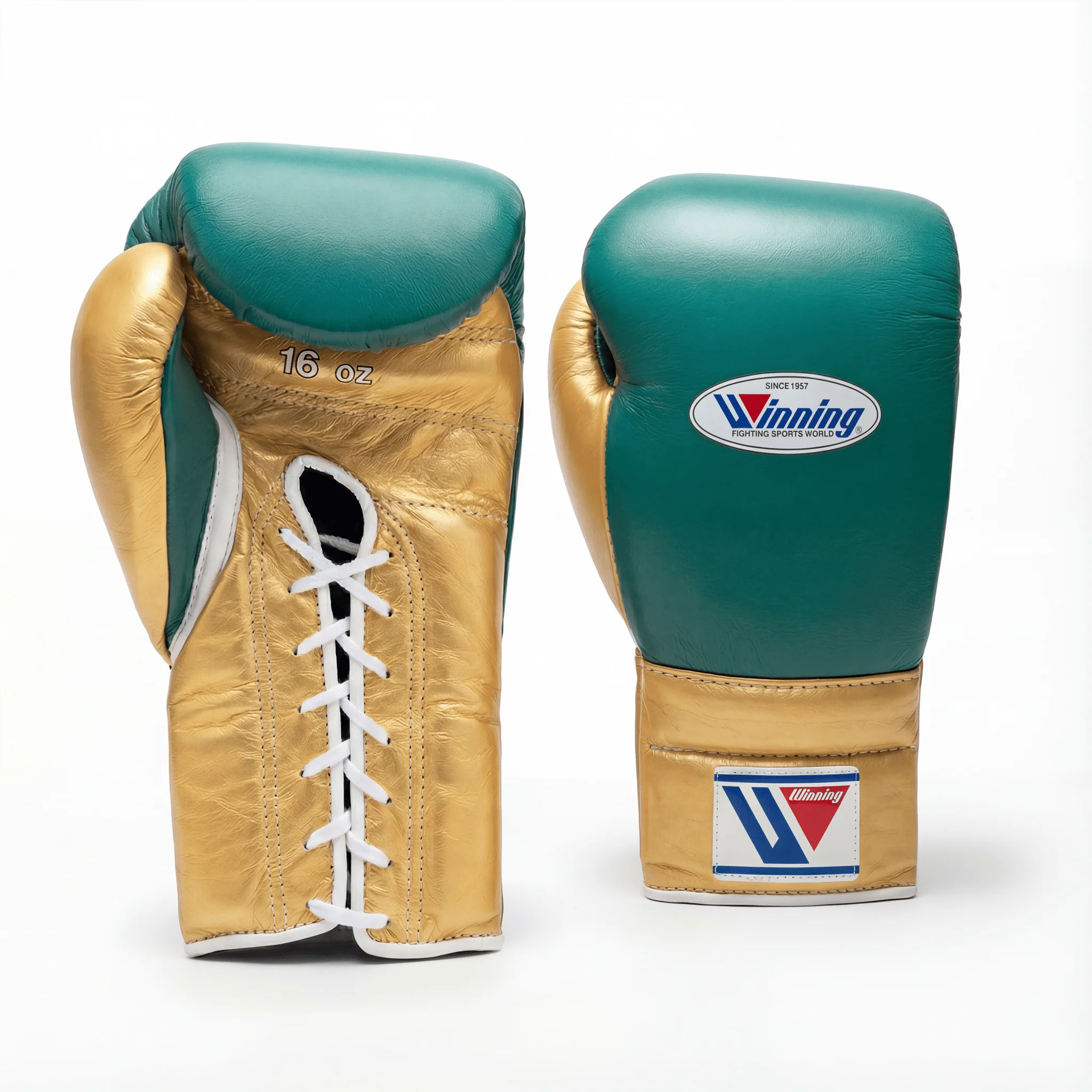 WINNING LACE-UP BOXING GLOVES - GREEN/GOLD
