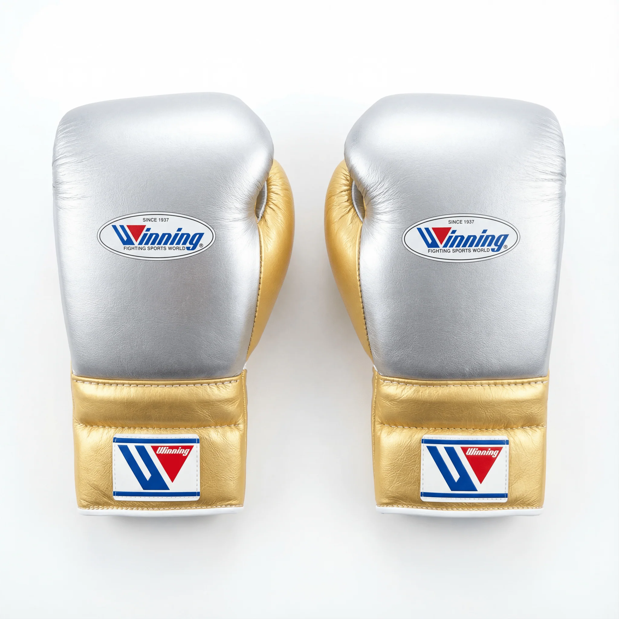 WINNING LACE-UP BOXING GLOVES - SILVER/GOLD