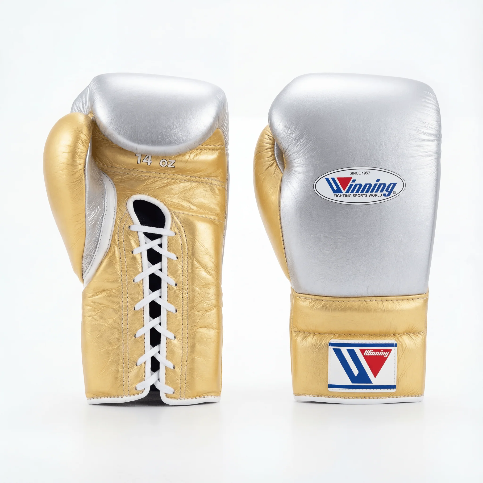 WINNING LACE-UP BOXING GLOVES - SILVER/GOLD - Image 2